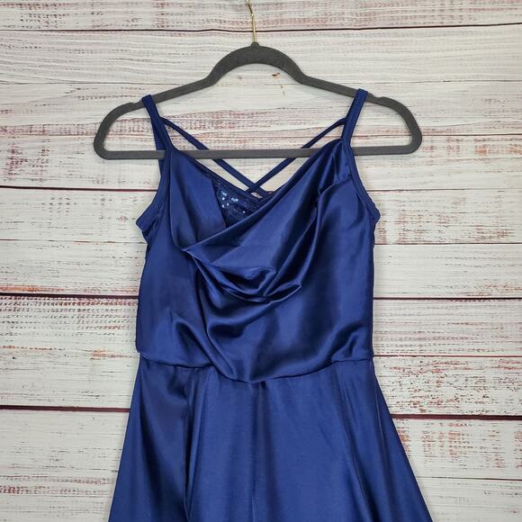 Weissman Blue Fairy Silky High Slit Dress Size ? Whimsy Stretch Leotard Lined - Picture 5 of 15
